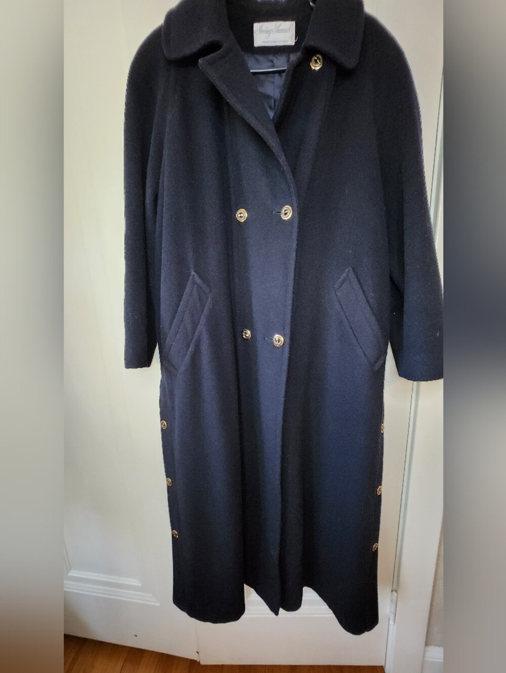 Vtg Irving Samuel Wool Cashmere Coat 4 Navy Long Double Breasted Canada p2p 24"